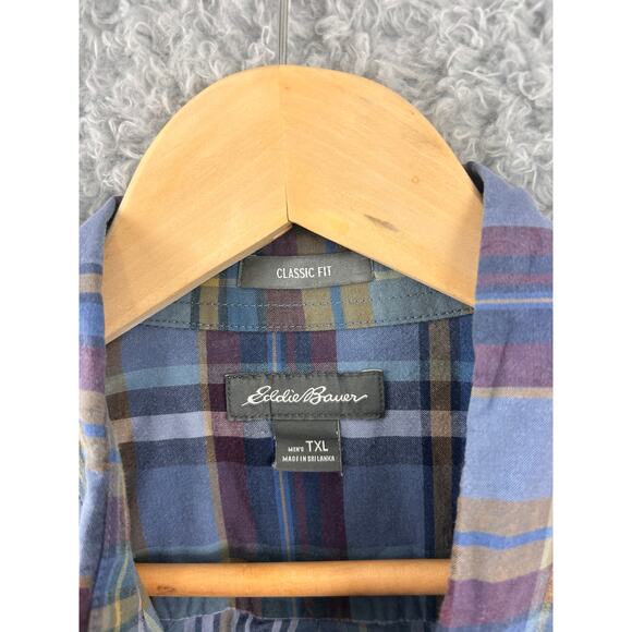 Eddie Bauer Men’s TXL Plaid Short Sleeve Button Down Shirt Classic Fit Blue - Picture 6 of 7